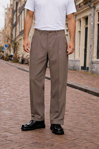 DAMGA JEANS Men's Daily Basic Cotton Brown Fabric Trousers