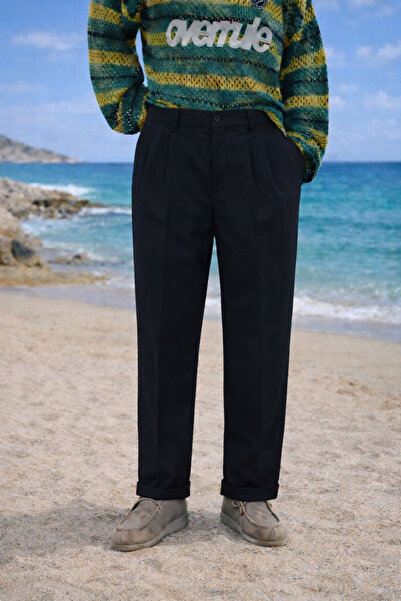 DAMGA JEANS Men's Summer High Waist Pleated Black Fabric Trousers