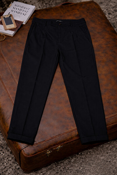 DAMGA JEANS Men's Casual Cotton Double-Legged Loose Black Fabric Trousers