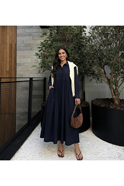 Blossommodest فستان طويل أزرق داكن للمحجبات اوفر سايز