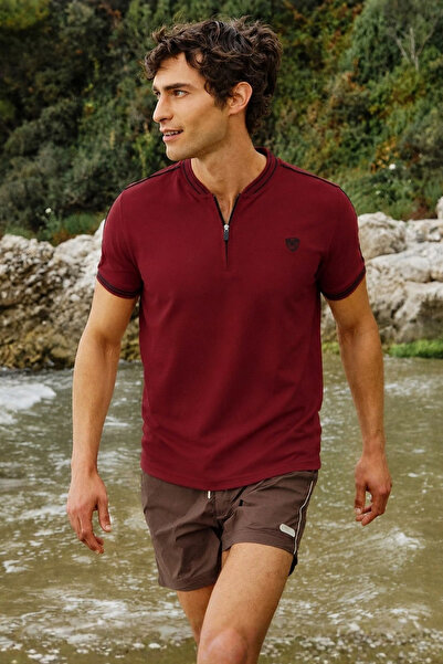 Madmext Ανδρικό μπλουζάκι Claret Red Polo Neck 9281