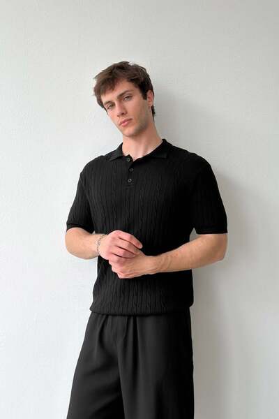 Flaw Wear Polo Collar Hair Braided Knitwear T-Shirt