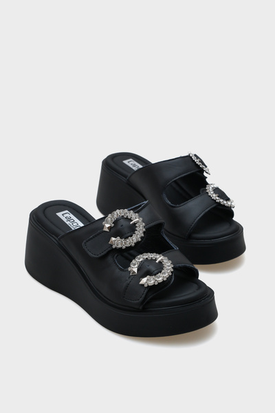Capone Outfitters Papuci de damă confortabili, cu toc cu pană, din piele natu...