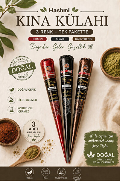 hennadibace 3'lü 3 Renk Külah Hint Kınası - Henna Cone Tattoo Henna Stencil -...