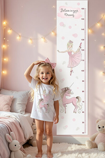 Kt Grup Balerin Ve Unicorn Boy Ölçer Kız Çocuk Odası Boy Ölçer Sticker