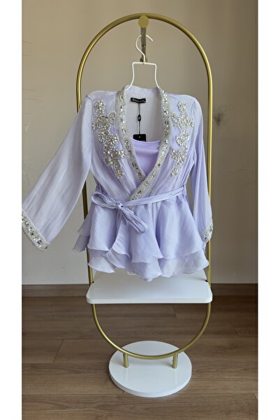NG BUTİK COLLECTİON KADIN LİLA RENK TAŞ İŞLEMELİ İTHAL BLUZ
