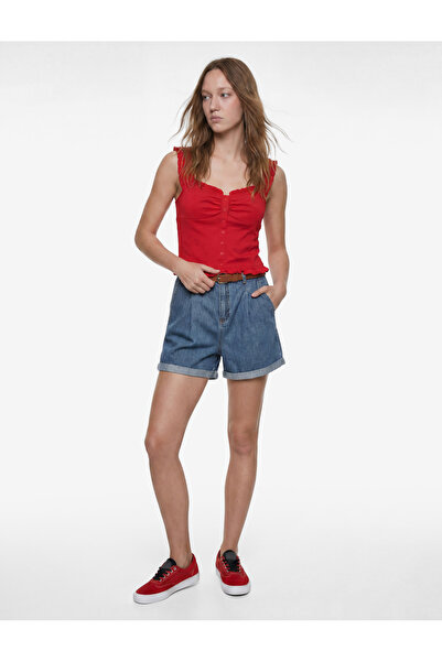 Koton Comfortable Fit Double Leg Pockets Belted Mini Jean Shorts