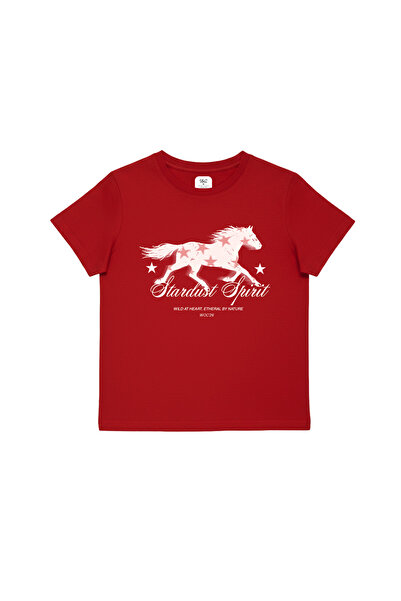 WHITE OF CREATIVE Kadın Stardust Spirit Baskılı Yazılı Baby Tee Crop Top