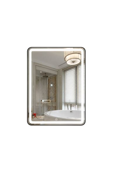 OPTIM DEKO Oglinda Baie, Iluminare LED cu Touch, Rama Neagra 60x80 cm