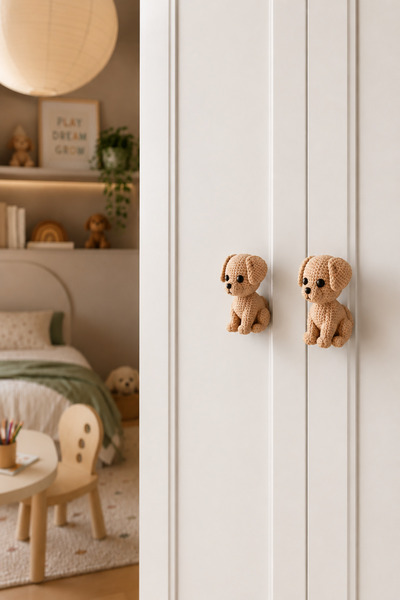 Rekatech KÖPEK FİGÜRLÜ KULP Çocuk Odası Örgü Desenli Dekoratif Çekmece Kulpu ...