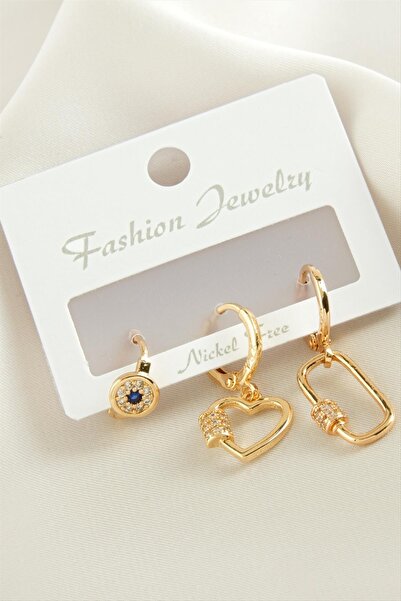 ZERO LAND Glblseme 3 Pieces Heart Zircon (31802) Stone Earrings-Yellow