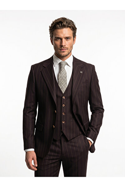 HERMOSE Signature |   Lal Burgundy Striped Vest Suit