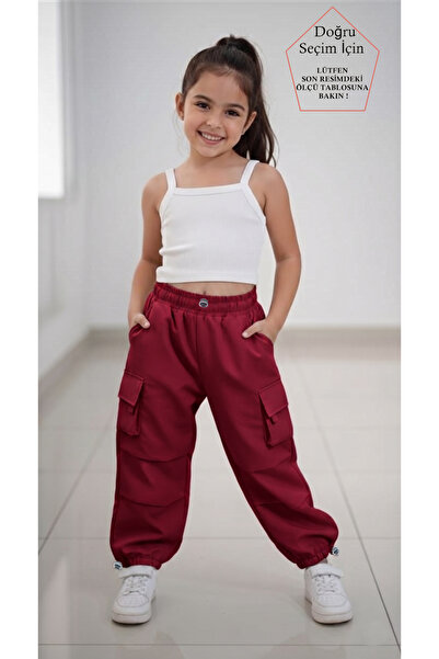 SmallTouch Paçası ve Beli Ayarlanabilir Lastikli Kız Çocuk Bordo Paraşüt Pant...