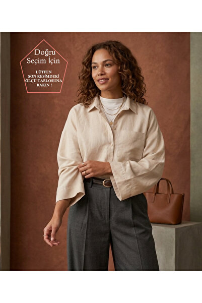 SmallTouch Kadın İspanyol Kol Keten Oversize İç Göstermeyen Kimono Gömlek