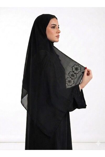 Veil Designer Black Bowal Veil with Japanese Fabric and Black Rose Embroidery...