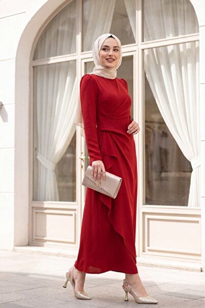 Modamorfo Rochie asimetrică din crep cu fustă Allerli în față - burgundy