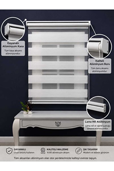 Nursu Perde Beyaz Geniş Plise Zebra Stor Güneşlik Perde Eteksiz