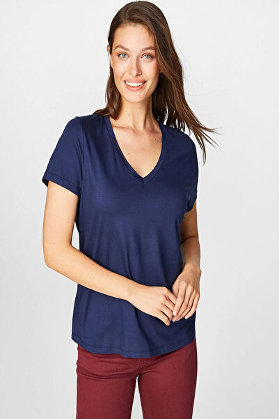 Faik Sönmez Tricou de damă oversize minimalist cu decolteu în V - mânecă scurtă