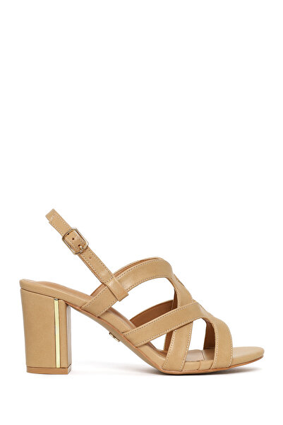 Derimod Women's Beige Ankle Buckle Thick Heeled Sandals 26Sfe466118