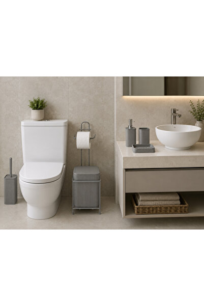 metalshop 6 Parça Banyo Seti Metal Stantlı Çöp Kovalı Wc Kağıtlık Ve Tuvalet ...
