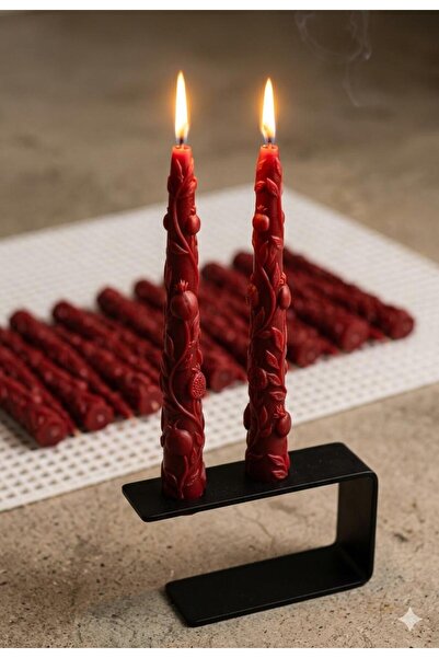 SCA CANDLE Dekoratif Mum Şamdanlık Mum Nar model 2 2'li kırmızı renk Ev Dekor...