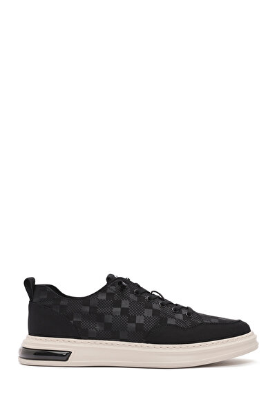 Derimod Erkek Siyah Bağcıklı Kalın Tabanlı Desenli Kumaş Sneaker 26SFD69326F