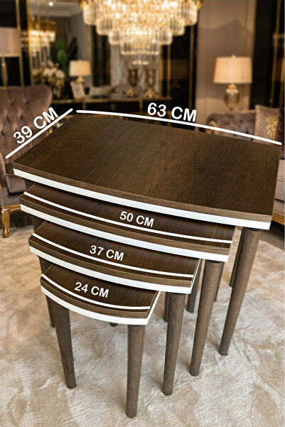 brahimigold Modern Tasarımlı MDF 4’lü Zigon Sehpa Takımı – Ahşap Ayaklı, Daya...