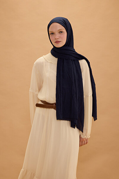 cs camellia scarf Bambu Kraş Şal - Lacivert