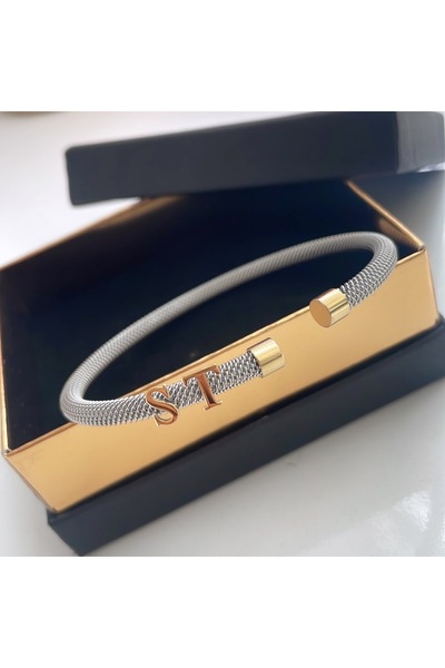 simurg jewellery Gümüş Harfli Beyaz Çelik Bileklik