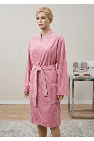 ÇAĞTEXX Premium Velvet 100% Cotton Stand Collar Single Bathrobe