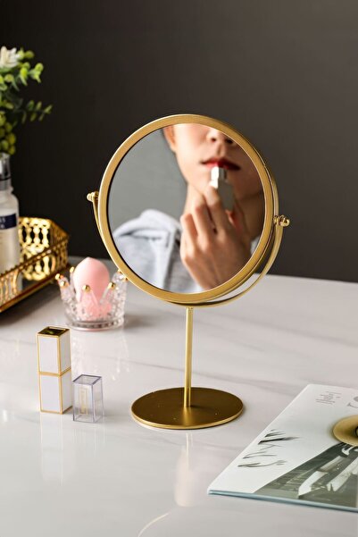 Chavin Masa Üstü 14,5 cm Tek Taraflı Gold Yuvarlak Dönen Metal  Masa Aynası cin895sr