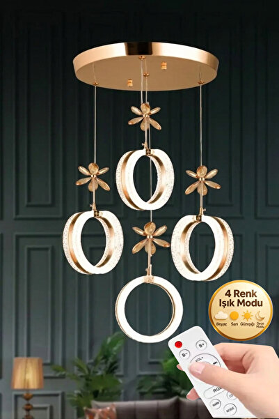 Lumia Lighting Aurea Model 4'lü Gold Kumandalı 3 Renk Modu Ledli Kristal Taşl...