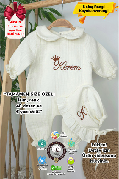 gros shop Yakalı Müslin 2'li Hastane Çıkış Mevlüt Seti %100 Pamuk Organik (Ki...