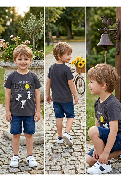 meyastore Boy's T-Shirt with Skateboarder Dog Character Print