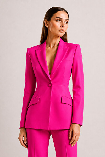 PEARL Blazer Fuşya Krep Ceket - Şık Ofis Kombinlerinin Vazgeçilmez Kadın Blaz...