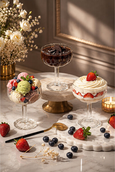 YzHome 3-Piece Glass Footed Magnolia Bowl, Dessert Serving Bowl, Ice Cream Bo...