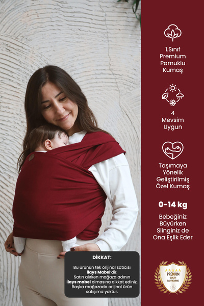 ilays beauty Premium Birinci Sınıf Pamuklu Esnek Wrap Sling Bordo (BABYWEARİN...