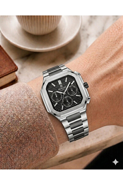 Reward Men's Silver Metal Cord Square Case Black Dial Functional Wristwatch 2...