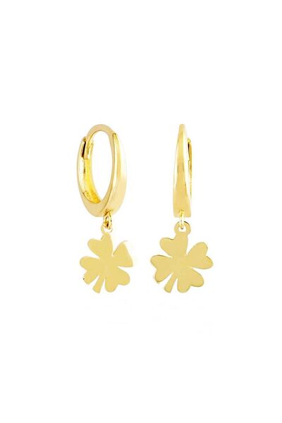 Sembol Gold Yonca Altın Sallantılı Küpe 14K Gold Kalp'li
