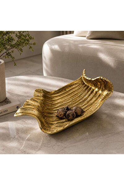 PAN HOME Fleur Metal Leaf Organic Platter 47x24x17cm - Gold