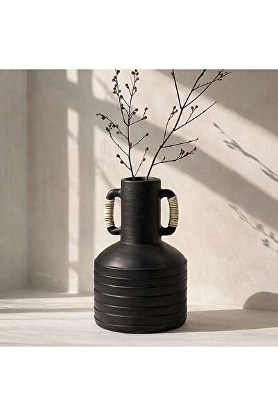 PAN HOME مزهرية كيلوا من التيراكوتا بمقابض من الخيزران للديكور 22.86×22.86×45...