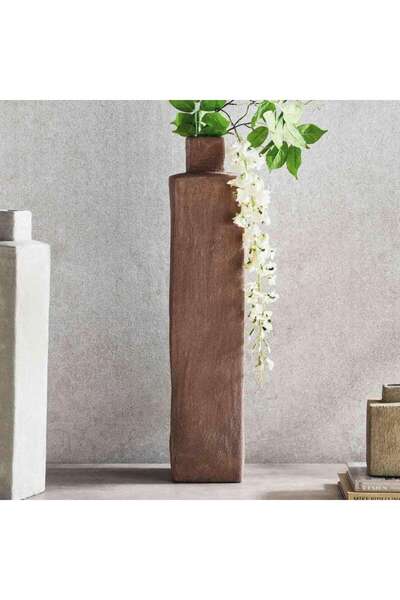 PAN HOME Jaffa Stoneware Square Vase 16x16x75.5cm - Terracotta