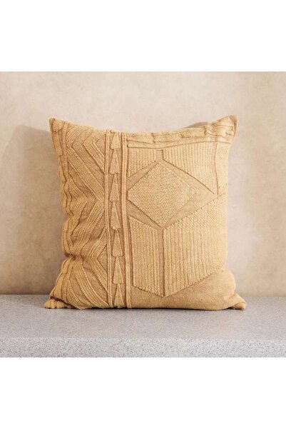 PAN HOME Kellan Linen Embroidery Down Feel Filled Cushion 50x50cm -tobacco