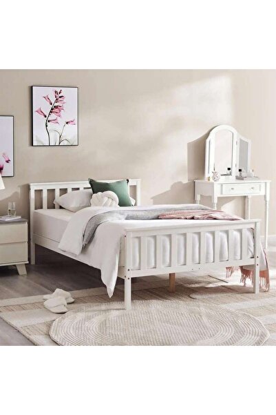 PAN HOME سرير أطفال فردي من الكتان مقاس 120×200 سم - أبيض ~ أبيض