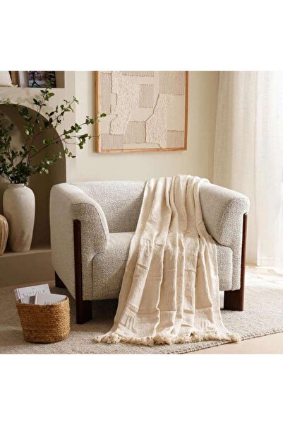PAN HOME Magnolia Tulip Soft Cotton Throw 130x170cm -off White