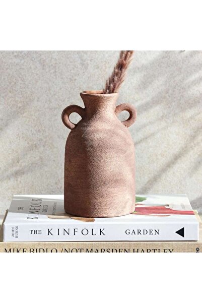 PAN HOME Hiba Stoneware Vase With Two Handle 10x10x17cm - Terracotta