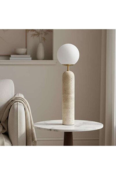 PAN HOME Gelmore E27 Travertine Base Table Lamp 15x56cm - Natural