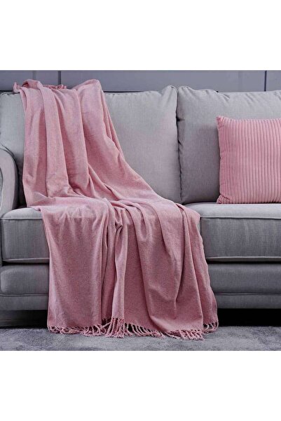 PAN HOME Cormac Chenille Throw With Fringes 140x190cm-blush
