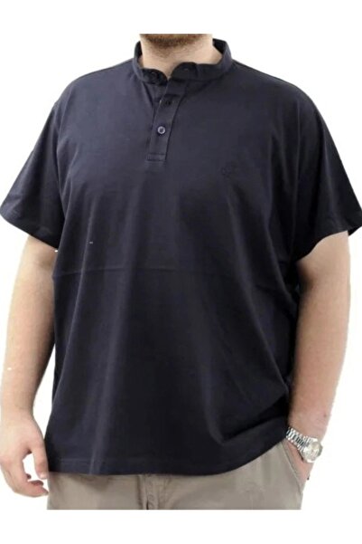 cusseli Big Size Men's T-Shirt Buttoned Judge Collar T-Shirt 24339 Navy Blue