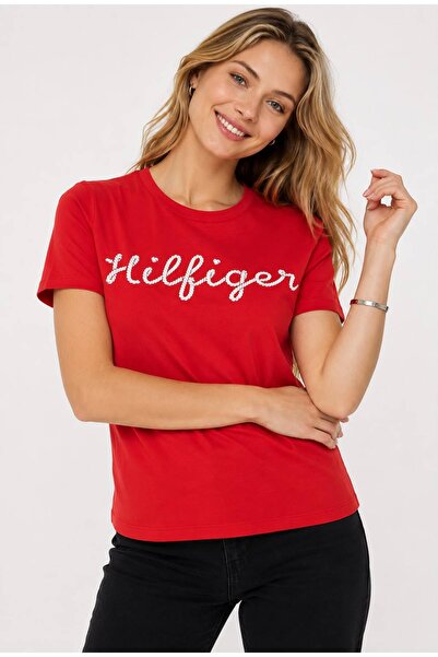 Tommy Hilfiger Kadın Pamuklu Yuvarlak Yaka Marka Logolu T-Shirt